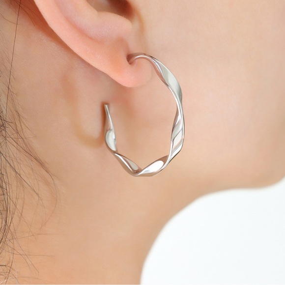 Titanium Steel C-Hoop Earrings - Picture 7 of 9